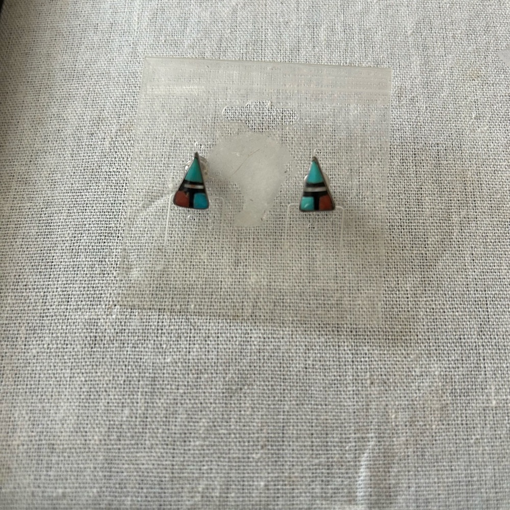 VINTAGE Turquoise and Red Triangle Stud Earrings